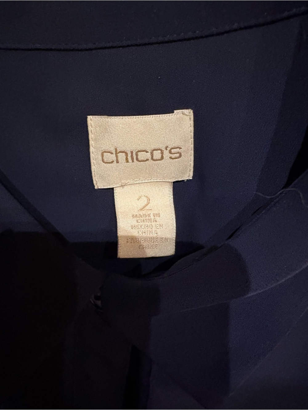 Chico's Navy Ruffle-Front Button-Down Shirt - Picture 2 of 3